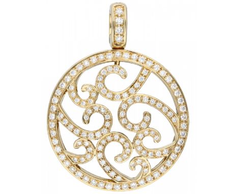 Yellow gold pendant of the Aalbers Jewelers' House, with approx. 0.77 ct. diamond - 18 ct. 150 Brilliant cut diamonds (150x a