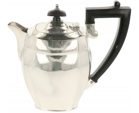 Coffee pot silver. Beautiful model with black handle and button decoration.&nbsp;England, Birmingham, 1936, hallmarks: lion, 