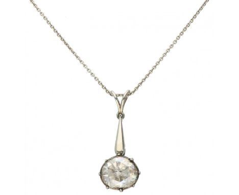 White gold antique necklace with pendant set with 1 rose cut diamond - 14 ct. Necklace stamped with '590' (an antique gold al