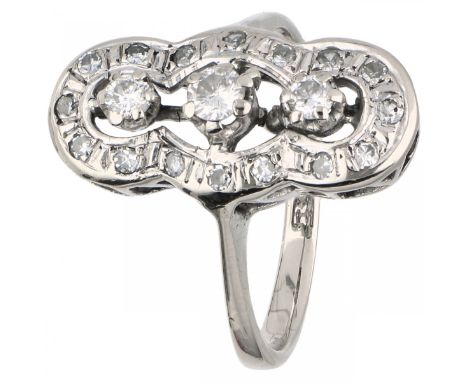 White gold open worked princess ring, with approx. 0.37 ct. diamond - 18 ct. 3 Brilliant cut diamonds (1x approx. 0.10 ct. an