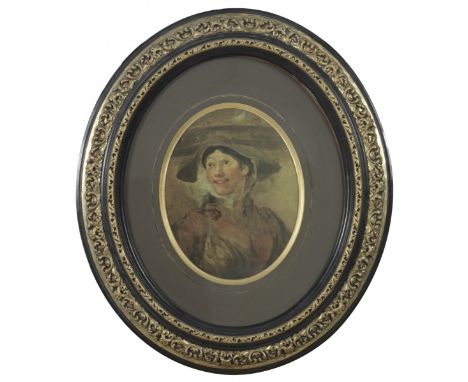 An oval portrait, shrimp girl, reproduction after William Hogarth, 20th century. In Charles X-style frame. Estimate: € 10 - €