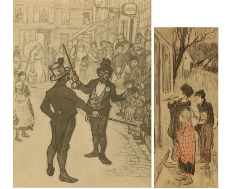 Attributed to Théophile-Alexandre Steinlen (Lausanne, Switzerland 1859 - 1923 Paris). Street-theatre. and a lithograph with v