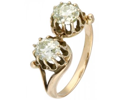 Rose gold toi et moi ring, with approx. 1.00 ct. diamond - 14 ct. 2 Oval old European cut diamonds (2x approx. 0.50 ct.). Cla