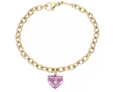Yellow gold Chopard bracelet with an approx. 0.02 ct. floating diamond in a So Happy heart-shaped synthetic pink sapphire - 1