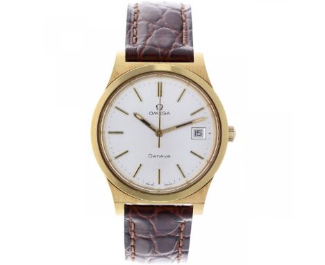 Omega Geneve Jumbo 136 0102 - Men's watch - ca. 1974 case: gold plated - band: leather - manual winding - date - 2 (good) - d