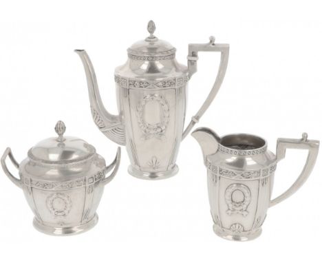 Coffee set silver. Compact set with Empire style decorations. Germany, Heilbronn, Bruckmann &amp; Söhne, 19th century, hallma