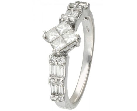 White gold ring set with approx. 0.68 ct. diamond - 18 ct. 4 Princess cut diamonds (4x approx. 0.10 ct.), 8 baguette cut diam