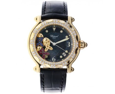 Chopard Happy Sport Fish - Ladies watch - ca. 2005 case: 18 karat gold - strap: leather, 18 karat golden buckle - quartz, las