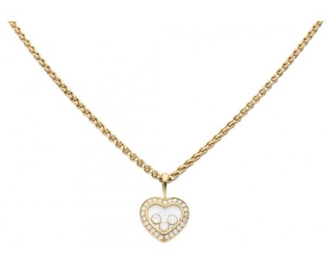 Yellow gold Chopard Happy Diamonds necklace, with approx. 0.18 ct. diamond - 18 ct. Serial number: 9152286 79/4502. 28 Brilli