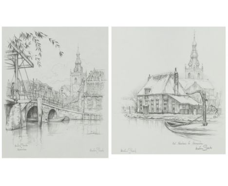 Anton Franciscus Pieck (Den Helder 1895 - 1987 Overveen), Gezicht op Overschie, en Het Veerhuis te Overschie (2x) Lithograph,