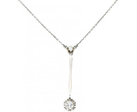 Antique white gold necklace, with approx 0.42 ct diamond - 14 ct. 590/1000 (an antique alloy, equal to 14 ct.). 2 Brilliant c