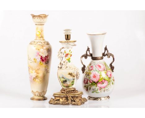 A convolute of three different vases, France &amp; Germany, 1st half 20th century. Polychrome, one of which has been converte