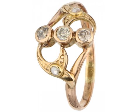 Rose gold ring with approx. 0.17 ct. diamond - 14 ct. 3 Old European cut diamonds (3x approx. 0.05 ct.) and 2 single cut diam