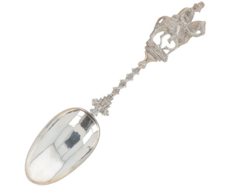 Occasional spoon silver. Cast model with a braided handle with a rider on horseback.&nbsp;Netherlands, 1871, engraving / insc