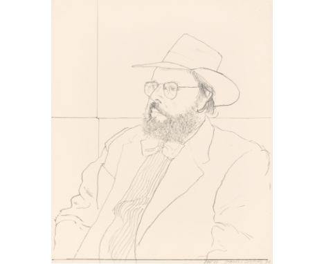 David Hockney (Bradford 1937 – lebt in Beuvron-en-Auge, Normandie). „Henry Geldzahler with Hat“. 1976Lithografie auf Papier. 