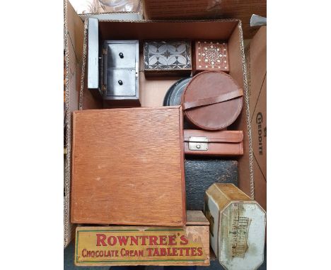 A Victorian rosewood tea caddy and a quantity of advertising tins and boxes (4).