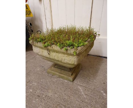 A square concrete two piece garden planter, 50 cm, please note this is heavy.