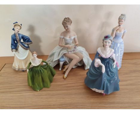 A group of five porcelain figurines; Royal Worcester, Winters Morn: Coalport, Regina, Emma and Claudette and a continental se