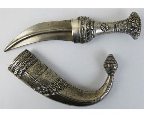 An 800 standard silver Arabian Jambiya knife, stamped LAMSA and 800 to both the hilt and the scabbard.