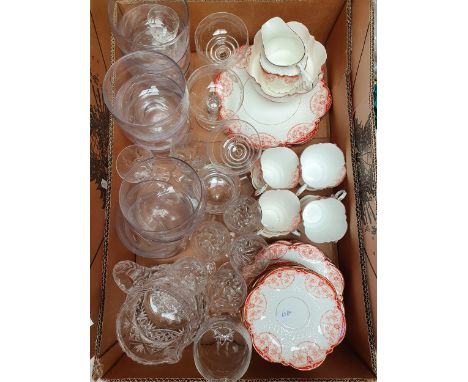 An Aynsley part tea service, pattern number 12270, comprising 12 side plates, 12 saucers, 8 cups, sugar bowl and milk jug, to