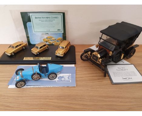 Franklin Mint; 1;24 scale 1934 Bugatti Type 34, 1:16 1913 Model T Ford (steering arm broken), together with Lledo Ltd Ed set 