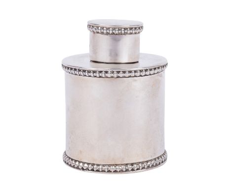 LONDON "Teedose", 925er Silber, 1913 Silber, getrieben, zylindrischer Korpus mit geraden Faltenzügen, die Schütte mit Stülpde
