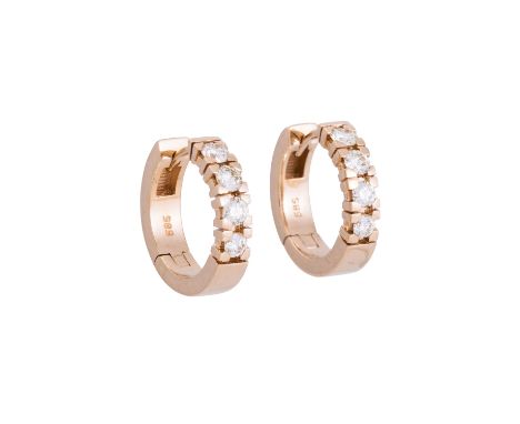 Paar Creolen mit Brillanten zus. ca. 0,50 ct, ca. GET (M)/SI, 14K GG, D: ca. 1,5 cm, 6 gr, 20./21. Jh., leichte Tragespuren.|