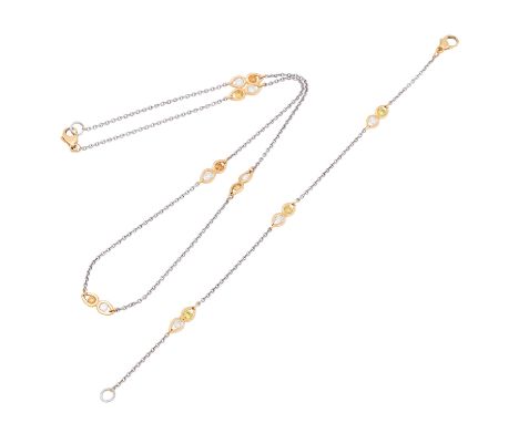 Schmuckset Collier und Armband mit Brillanten zus. ca. 1,2 ct, davon die Hälfte ca. WEISS (H)/VS-SI dazu jeweils paarweise an