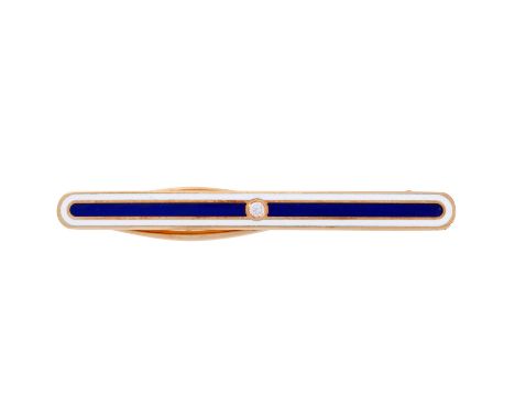FABERGÉ BY VICTOR MAYER Krawattenklammer mit kl. Brillant ca. 0,06 ct, GG 18K weiß u. blau emailliert, 11,4 gr, L: ca. 6 cm, 