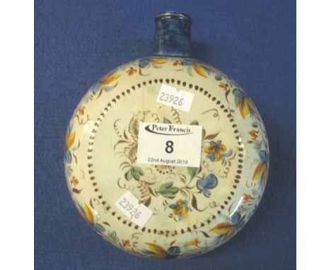 Continental pottery florally painted flask with extended neck.  12cm diameter.  Probably Spanish.(B.P. 24% incl. VAT)