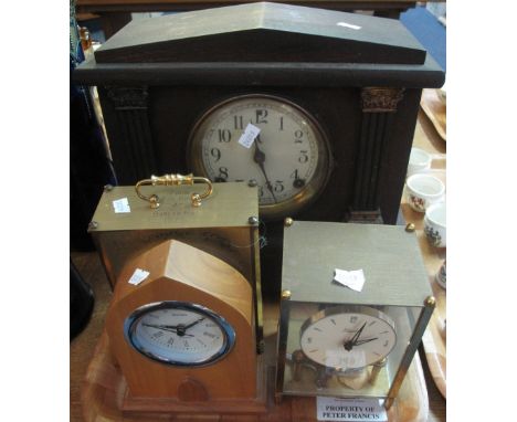 Tray comprising various clocks, to include: Kundo, Acctim, presentation Acctim clock 'From the Boys at Baglan Bay, 1976', two