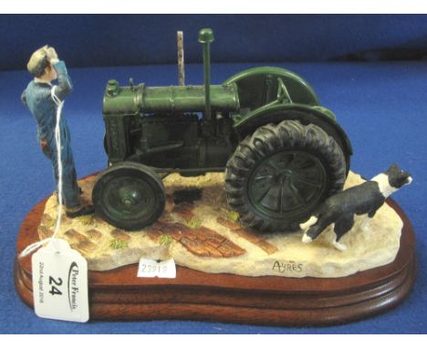 Border Fine Arts ceramic sculpture: 'Won't start', BO299, signed: A.K. Ayres, featuring vintage Fordson tractor. 26cm across.