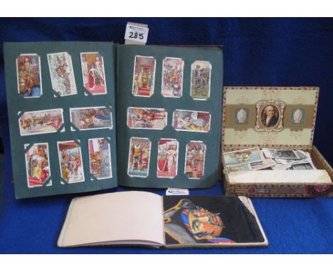 Early 20th Century local Welsh autograph book with various annotations and sketches, cartoons etc. Together with a cigar box 