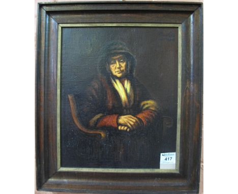 British School (19th Century), portrait of a woman in dark interior, oils on canvas, 32 x 27cm approx, framed. (B.P. 24% incl