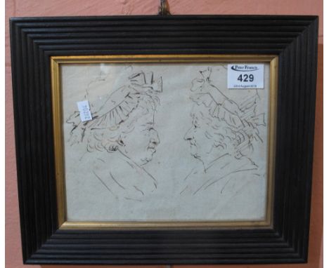 19th Century British School, portrait of two elderly labels in bonnets, pen and ink, 17 x 22cm approx. (B.P. 24% incl. VAT)