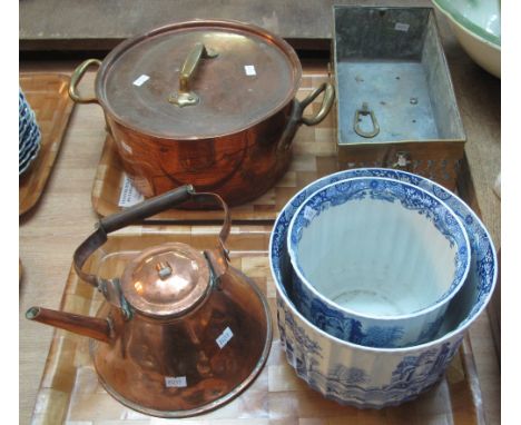 Set of two graduated Spode Italian planters together with vintage metalware to include a brass pierced planter, copper two ha