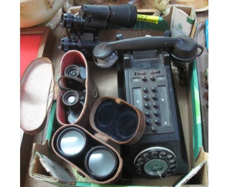 Collection of field binoculars to include: Lieberman and Gortz; Carl Zeiss, together with a vintage internal office type phon