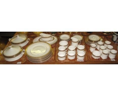 Four trays of Paragon fine bone china 'Athena' design tea and dinnerware comprising: teacups and saucers; milk jug; sucrier; 