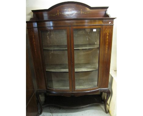 Edwardian inlaid mahogany bow fronted china display cabinet on cabriole legs with under shelf.(B.P. 24% incl. VAT)