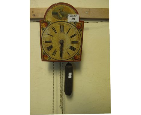 Hungarian wooden postman's alarm single weight wall clock with painted Roman face.(B.P. 24% incl. VAT)