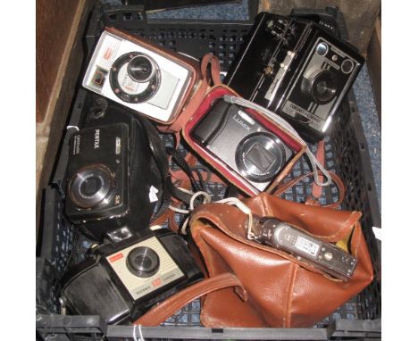 Box of assorted vintage and other cameras to include: Brownie 8 Movie camera; Coronet Conway; digital cameras etc.(B.P. 24% i
