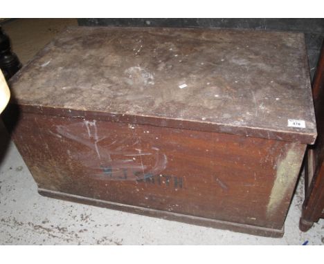 Late 19th Century pine trunk with metal carrying handles.(B.P. 24% incl. VAT)
