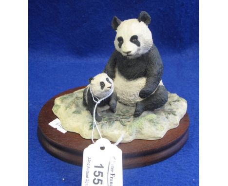 Border Fine Arts Chilton Collection ceramic sculptural group: 'Endangered Species', giant panda and cub on mahogany plinth, R