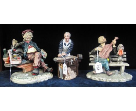 Royal Doulton china figure, 'The Carpenter', HN2678, together with two Italian ceramic figures of tramps. (3)(B.P. 24% incl. 