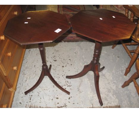 Two similar 19th Century mahogany octagonal tripod occasional tables on outswept legs. (2)(B.P. 24% incl. VAT)