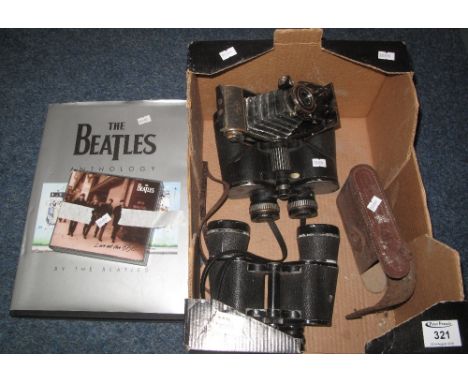 Collection of items to include: vintage Agfa camera; Apollo and Swift binoculars; Beatles anthology book and CD, 'The Beatles