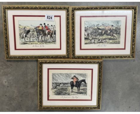3 Gilt framed coloured engravings of hunting scenes