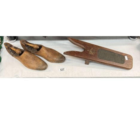 A pair of vintage wooden shoe stretchers &amp; a boot jack