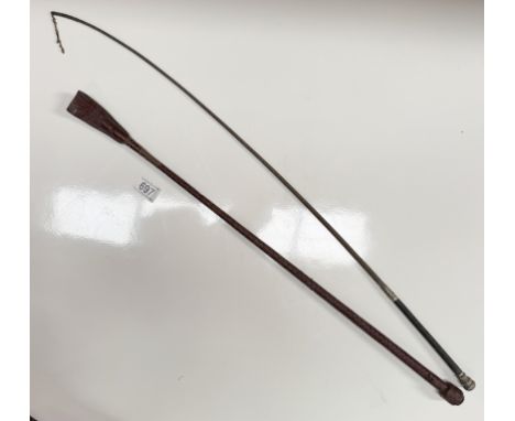 A vintage riding crop / whip with white metal fittings &amp; 1 other