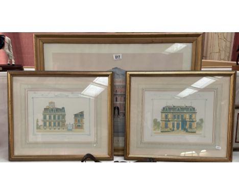 3 Gilt framed architectural prints